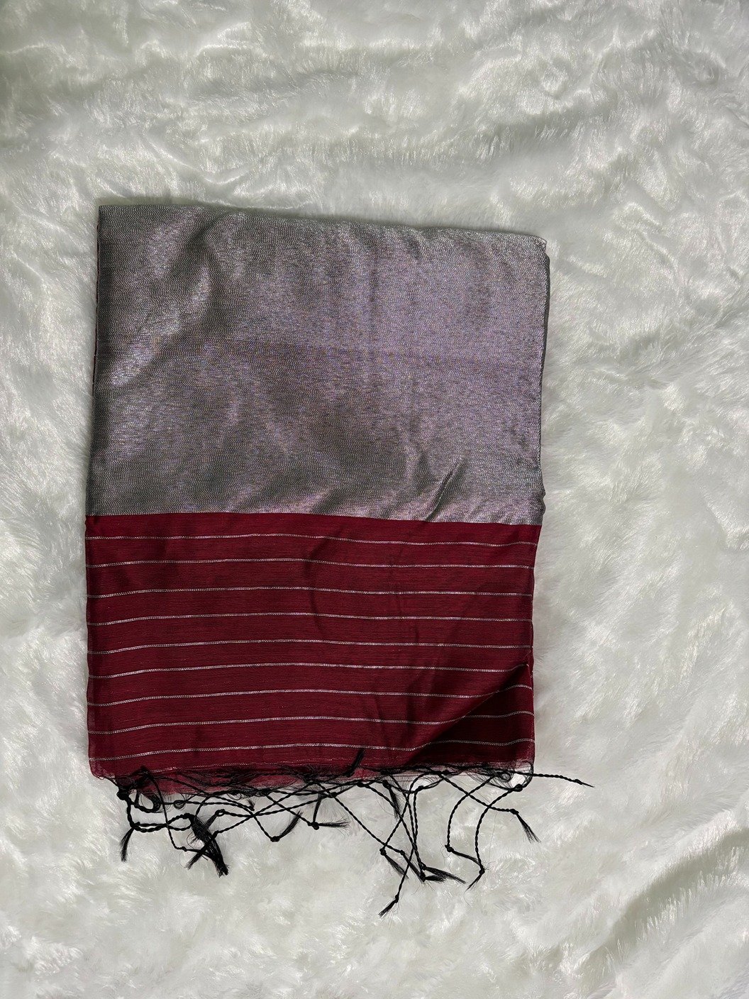 Classic Maroon Silver Zari Linen Silk Saree